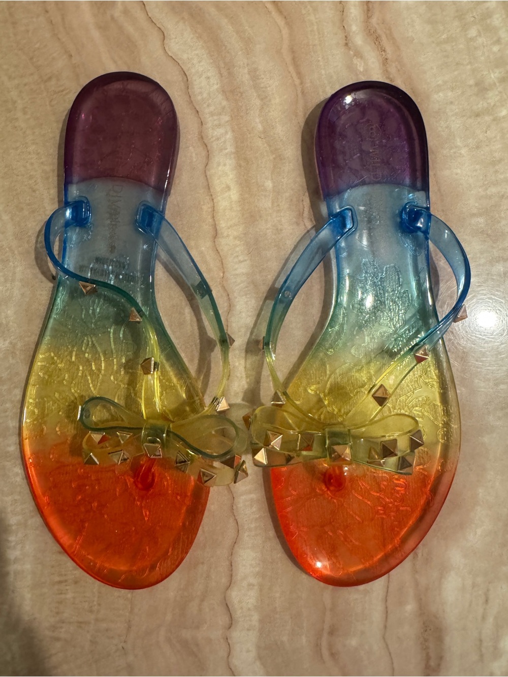 NEW Rainbow Jelly Studded Bow Sandals